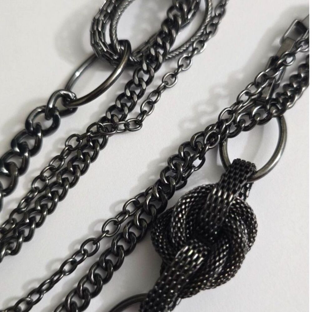 Premier Designs Urbanite 36" Necklace Hematite Multi-Strand Chains Statement - Picture 2 of 4
